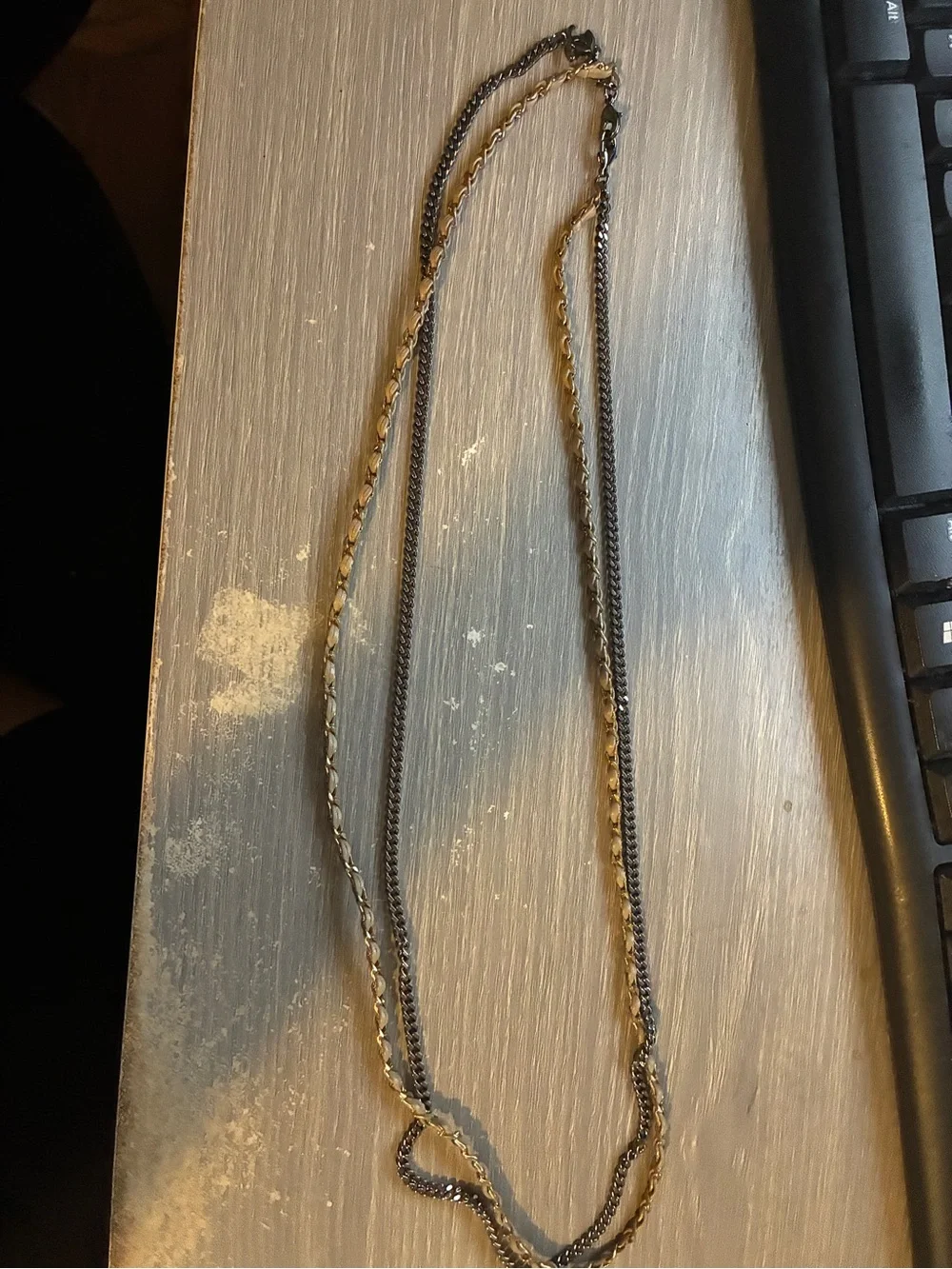 CHANEL Mixed Metal Chain Necklace with Interlocking CC Charm - Gold & Silver